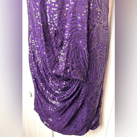 VELVET Graham Spencer Larissa Sequin Dress Scoop Ruched Party Cocktail Purple - Picture 5 of 10